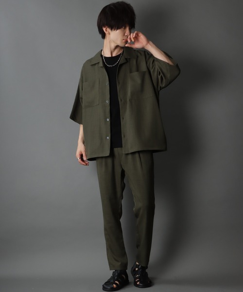 SITRY(シトリー)の「ポリトロ オープンカラー ドレープ ワイド シャツジャケット&テーパードパンツ セットアップ(セットアップ・メンズ・ブラック/カーキ/ブルー・M/L/LL)」の18枚目の写真