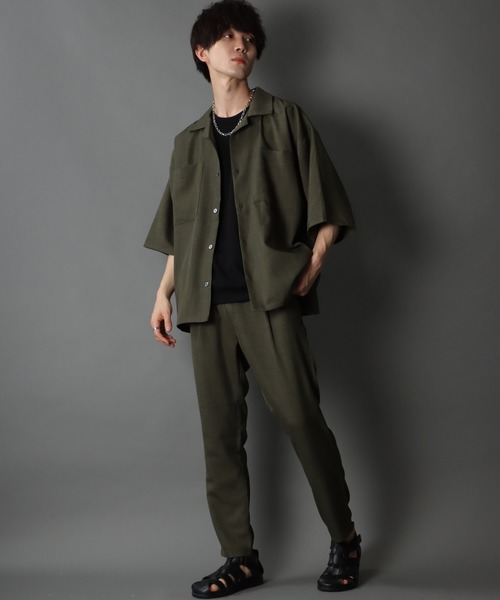 SITRY(シトリー)の「ポリトロ オープンカラー ドレープ ワイド シャツジャケット&テーパードパンツ セットアップ(セットアップ・メンズ・ブラック/カーキ/ブルー・M/L/LL)」の20枚目の写真