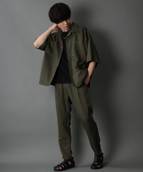 SITRY(シトリー)の「ポリトロ オープンカラー ドレープ ワイド シャツジャケット&テーパードパンツ セットアップ(セットアップ・メンズ・ブラック/カーキ/ブルー・M/L/LL)」の21枚目の写真