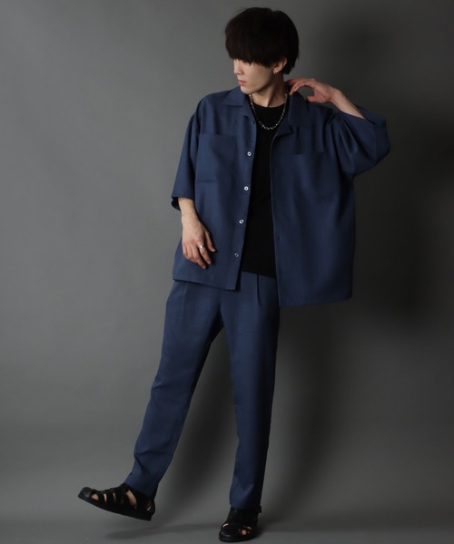 SITRY(シトリー)の「ポリトロ オープンカラー ドレープ ワイド シャツジャケット&テーパードパンツ セットアップ(セットアップ・メンズ・ブラック/カーキ/ブルー・M/L/LL)」の22枚目の写真