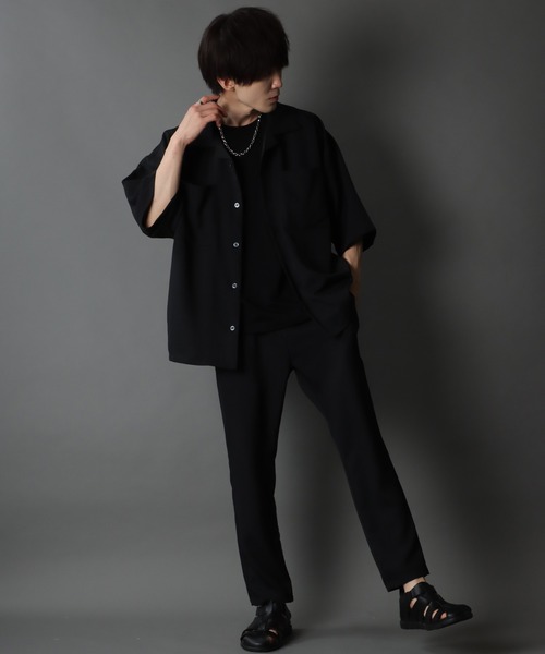 SITRY(シトリー)の「ポリトロ オープンカラー ドレープ ワイド シャツジャケット&テーパードパンツ セットアップ(セットアップ・メンズ・ブラック/カーキ/ブルー・M/L/LL)」の5枚目の写真