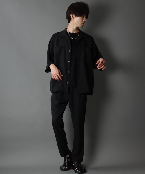 SITRY(シトリー)の「ポリトロ オープンカラー ドレープ ワイド シャツジャケット&テーパードパンツ セットアップ(セットアップ・メンズ・ブラック/カーキ/ブルー・M/L/LL)」の7枚目の写真
