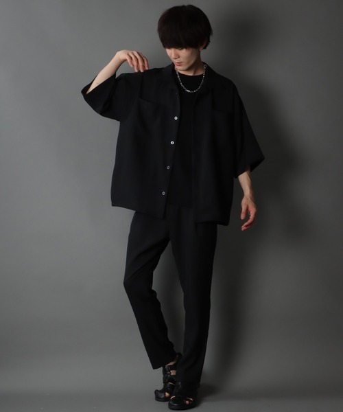 SITRY(シトリー)の「ポリトロ オープンカラー ドレープ ワイド シャツジャケット&テーパードパンツ セットアップ(セットアップ・メンズ・ブラック/カーキ/ブルー・M/L/LL)」の12枚目の写真