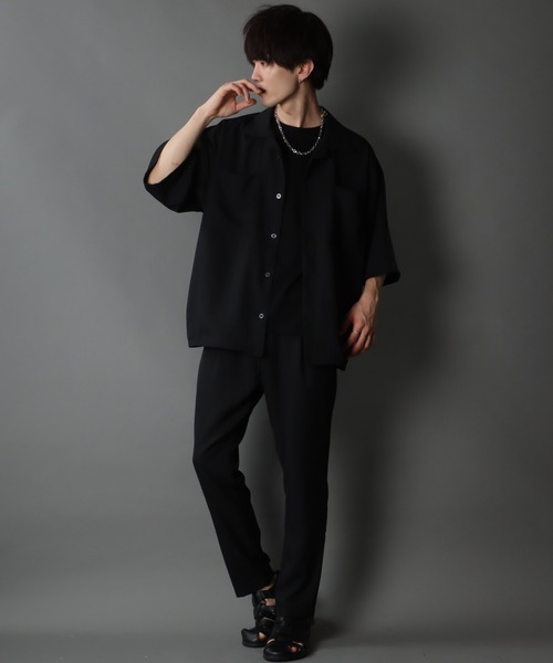 SITRY(シトリー)の「ポリトロ オープンカラー ドレープ ワイド シャツジャケット&テーパードパンツ セットアップ(セットアップ・メンズ・ブラック/カーキ/ブルー・M/L/LL)」の13枚目の写真