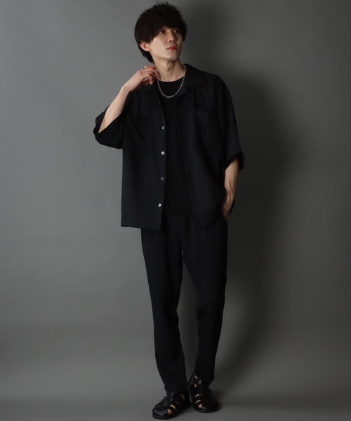 SITRY(シトリー)の「ポリトロ オープンカラー ドレープ ワイド シャツジャケット&テーパードパンツ セットアップ(セットアップ・メンズ・ブラック/カーキ/ブルー・M/L/LL)」の10枚目の写真
