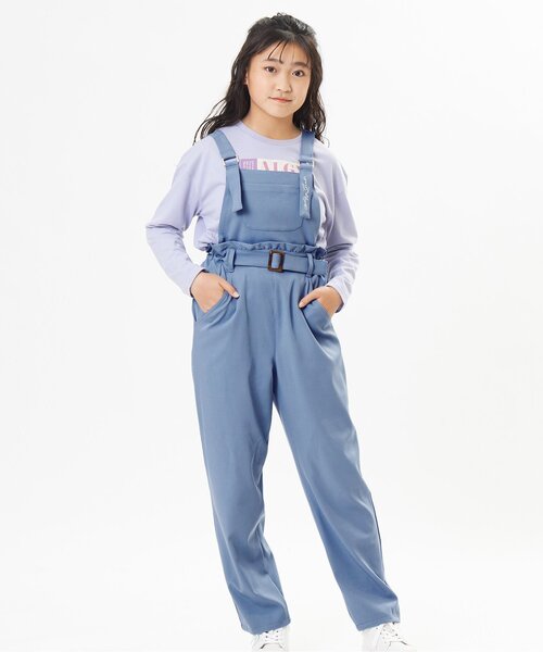 algy(アルジー)の「ウエストフリルサロペ(サロペット/オーバーオール・キッズ・ベージュ/カーキ/サックスブルー・SMALL/MEDIUM/X-SMALL/XX-SMALL)」の3枚目の写真