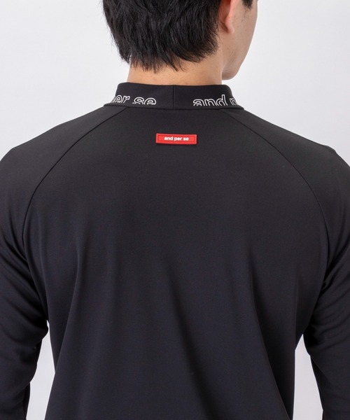 and per se アンパスィ モックネック 長袖シャツ 黒 M メンズ ロゴ