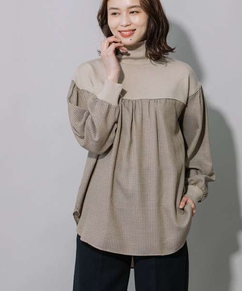 Munich（ミューニック）の「レーヨンポリエステルビエラ×ニットハイネックプルオーバー（シャツ/ブラウス・レディース・ブラック/ベージュ/ネイビー・FREE）」の3枚目の写真