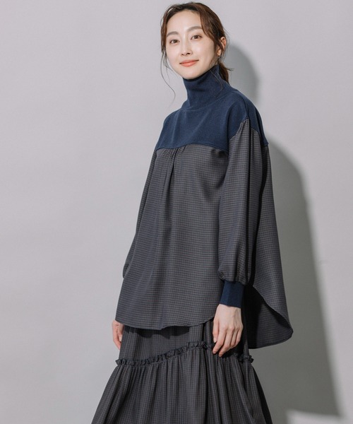 Munich（ミューニック）の「レーヨンポリエステルビエラ×ニットハイネックプルオーバー（シャツ/ブラウス・レディース・ブラック/ベージュ/ネイビー・FREE）」の8枚目の写真