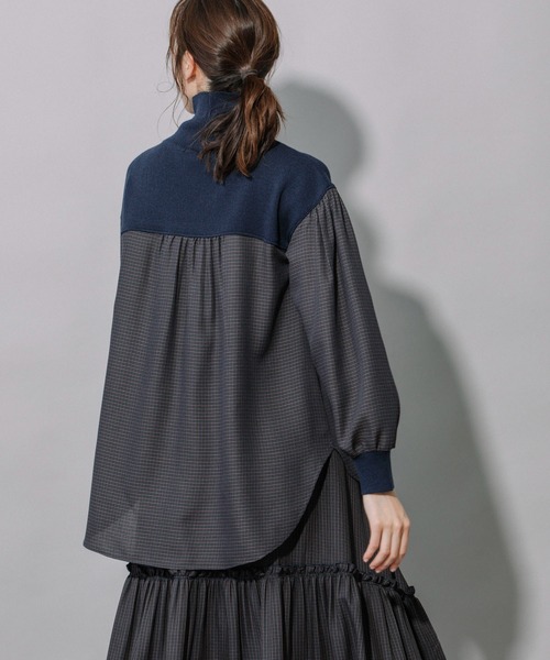 Munich（ミューニック）の「レーヨンポリエステルビエラ×ニットハイネックプルオーバー（シャツ/ブラウス・レディース・ブラック/ベージュ/ネイビー・FREE）」の9枚目の写真