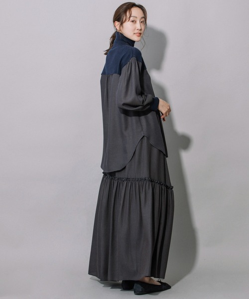 Munich（ミューニック）の「レーヨンポリエステルビエラ×ニットハイネックプルオーバー（シャツ/ブラウス・レディース・ブラック/ベージュ/ネイビー・FREE）」の5枚目の写真