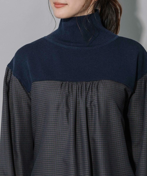 Munich（ミューニック）の「レーヨンポリエステルビエラ×ニットハイネックプルオーバー（シャツ/ブラウス・レディース・ブラック/ベージュ/ネイビー・FREE）」の10枚目の写真