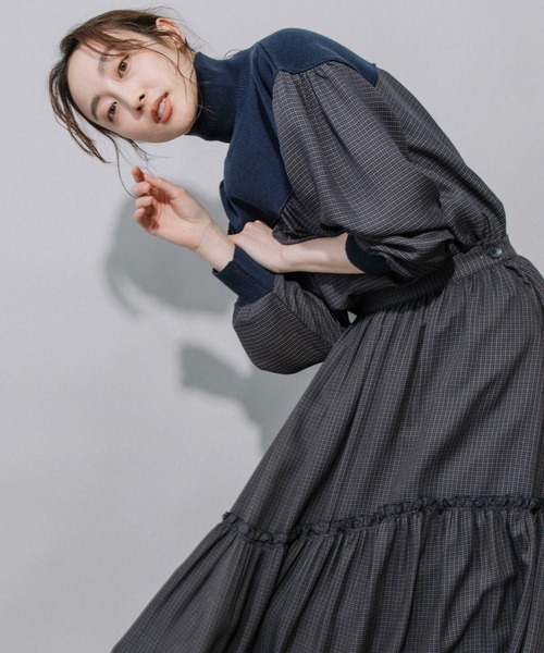 Munich（ミューニック）の「レーヨンポリエステルビエラ×ニットハイネックプルオーバー（シャツ/ブラウス・レディース・ブラック/ベージュ/ネイビー・FREE）」の15枚目の写真