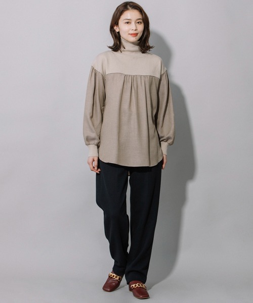 Munich（ミューニック）の「レーヨンポリエステルビエラ×ニットハイネックプルオーバー（シャツ/ブラウス・レディース・ブラック/ベージュ/ネイビー・FREE）」の16枚目の写真