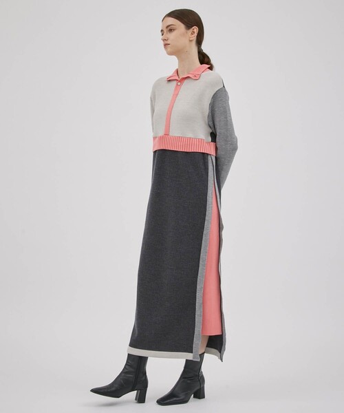 A + TOKYO（エープラストウキョウ）の「カラーブロック2wayニットワンピ（ワンピース・レディース・ブルー/ブラウン/ピンク・1/2）」の15枚目の写真