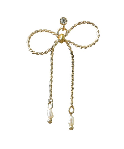 PourVous（プールヴー）の「パール 付きリボンチェーンイヤリング＆ピアス 結婚式 同窓会 オケージョン 二次会 （イヤリング・レディース・B/A・FREE）」の4枚目の写真