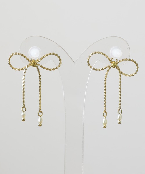 PourVous（プールヴー）の「パール 付きリボンチェーンイヤリング＆ピアス 結婚式 同窓会 オケージョン 二次会 （イヤリング・レディース・B/A・FREE）」の7枚目の写真