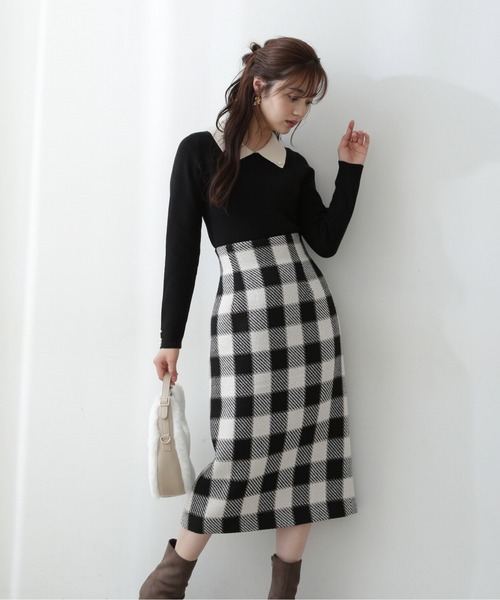 PROPORTION BODY DRESSING(プロポーションボディドレッシング)の「ギンガムツイードタイトスカート / 1212220007(スカート・レディース・ブラック/パープル/ダークグレー・MEDIUM/SMALL)」の1枚目の写真