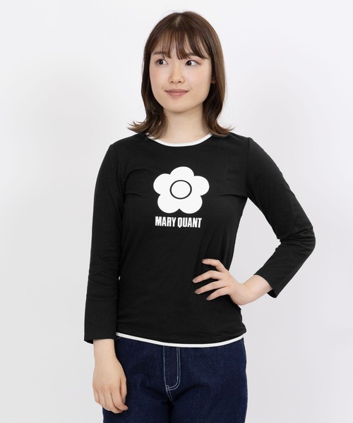 美品【マリークワント】デイジー ロゴ ツイード ラメ ワンピース 半袖M 黒×白 MARY QUANT - 美品【マリークワント】デイジー ロゴ ツイード