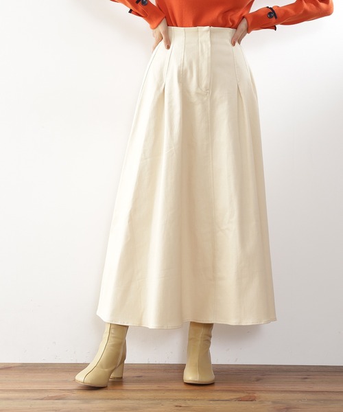 N.（N. Natural Beauty Basic）（エヌエヌナチュラルビューティーベーシック）の「◆タックウエストツイルフレアスカート（スカート・レディース・マスタード/クリーム/ベージュ・MEDIUM）」の12枚目の写真