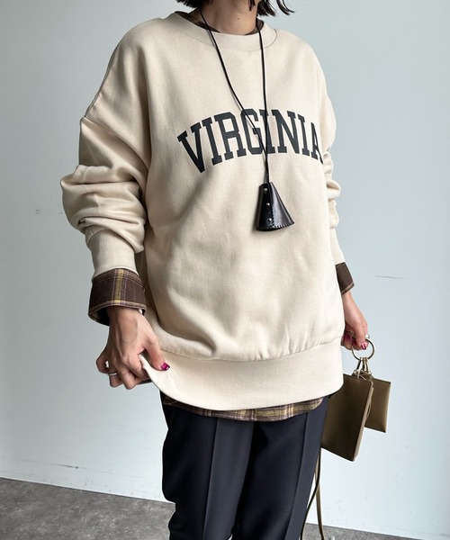 DouDou（ドゥドゥ）の「2WAY VIRGINIA 裏起毛ロゴスウェット（スウェット・レディース・ベージュ/グレー/オフホワイト・FREE）」の9枚目の写真