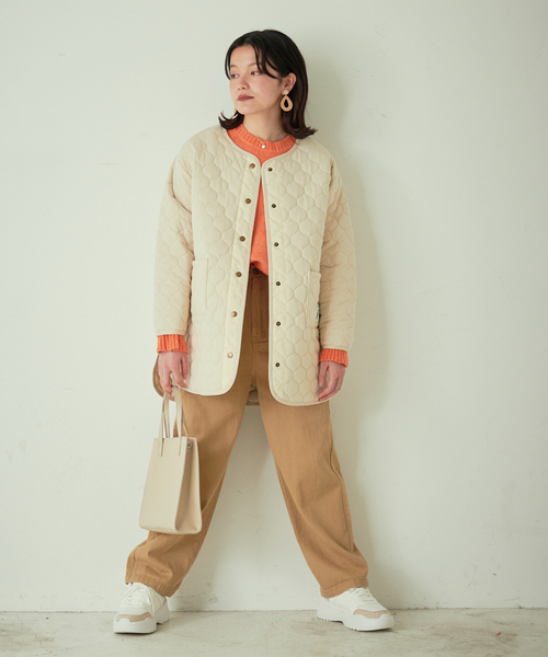 KANGOL EXTRA COMFORT(カンゴールエクストラコンフォート)の「キルトラウンドヘムコート(ノーカラーコート・レディース・ブラック/ベージュ/カーキ/ネイビー・M/L/LL)」の5枚目の写真