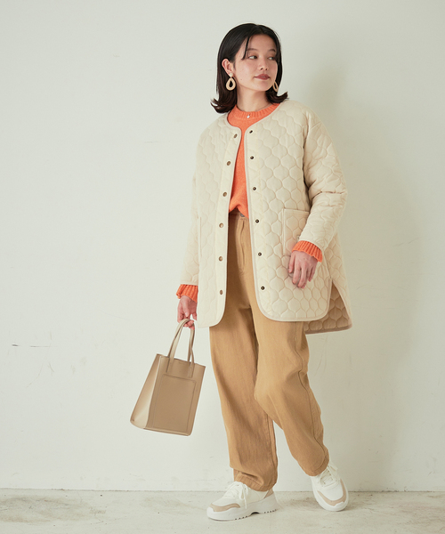 KANGOL EXTRA COMFORT(カンゴールエクストラコンフォート)の「キルトラウンドヘムコート(ノーカラーコート・レディース・ブラック/ベージュ/カーキ/ネイビー・M/L/LL)」の6枚目の写真