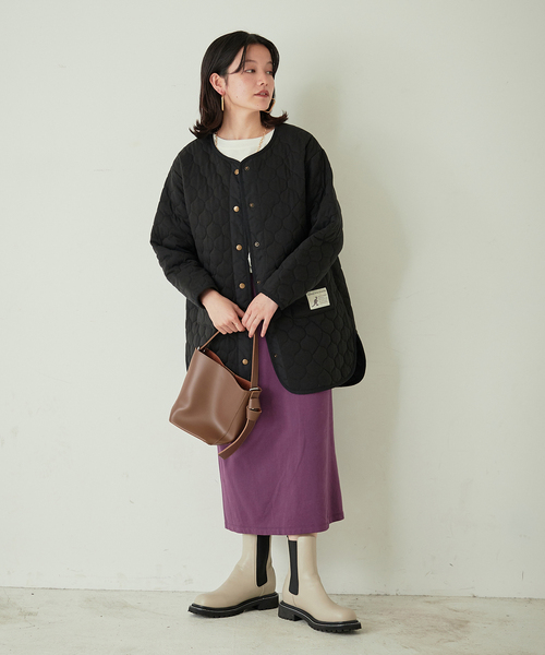 KANGOL EXTRA COMFORT(カンゴールエクストラコンフォート)の「キルトラウンドヘムコート(ノーカラーコート・レディース・ブラック/ベージュ/カーキ/ネイビー・M/L/LL)」の10枚目の写真