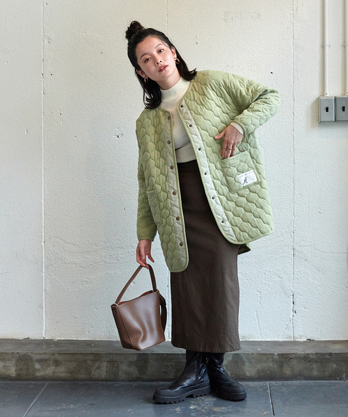 KANGOL EXTRA COMFORT(カンゴールエクストラコンフォート)の「キルトラウンドヘムコート(ノーカラーコート・レディース・ブラック/ベージュ/カーキ/ネイビー・M/L/LL)」の18枚目の写真