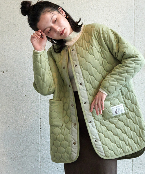 KANGOL EXTRA COMFORT(カンゴールエクストラコンフォート)の「キルトラウンドヘムコート(ノーカラーコート・レディース・ブラック/ベージュ/カーキ/ネイビー・M/L/LL)」の19枚目の写真