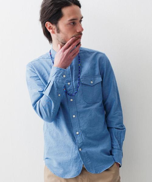 green label relaxing(グリーンレーベルリラクシング)の「OX BAND/C H/PLACKE シャツ②◆(シャツ/ブラウス・メンズ・ホワイト/ライトブルー・MEDIUM/LARGE/X-LARGE/SMALL)」の1枚目の写真