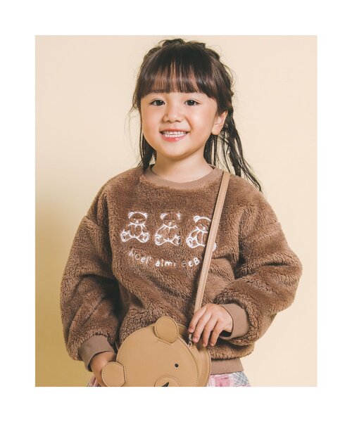 Noeil aime BeBe(ノイユエイムベベ)の「NoeilaimeBeBe/アニマルクマ刺繍ボアトレーナー(80~130cm)(スウェット・キッズ・ブラウン/ピンク・110/90/100/120/130/80)」の2枚目の写真