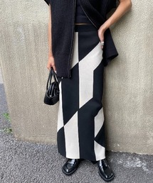 再入荷 ランダムパターンニットロングスカート