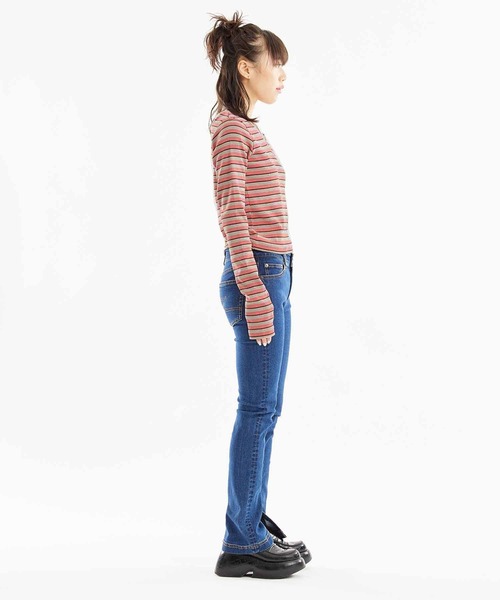 X-girl（エックスガール）の「MULTI STRIPE COMPACT TOP（Tシャツ/カットソー・レディース・ブラック/オリーブ/ピンク・S/M）」の5枚目の写真