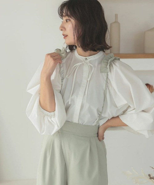 DONOBAN（ドノバン）の「ボリュームスリーブブラウス（シャツ/ブラウス・レディース・ピンク/ホワイト/ネイビー/ブルー/ブラック/ドット/ホワイト系その他/イエロー系その他・F）」の20枚目の写真