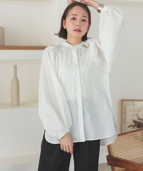 DONOBAN（ドノバン）の「ボリュームスリーブブラウス（シャツ/ブラウス・レディース・ピンク/ホワイト/ネイビー/ブルー/ブラック/ドット/ホワイト系その他/イエロー系その他・F）」の15枚目の写真