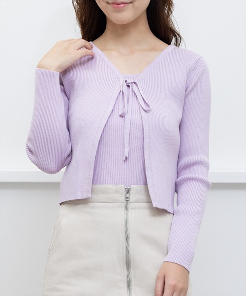 clear（クリア）の「×【2点SET】リボンニットカーディガンセット/アンサンブル（アンサンブル・レディース・アイボリー/サックスブルー/ラベンダー/ブラック・F）」の4枚目の写真