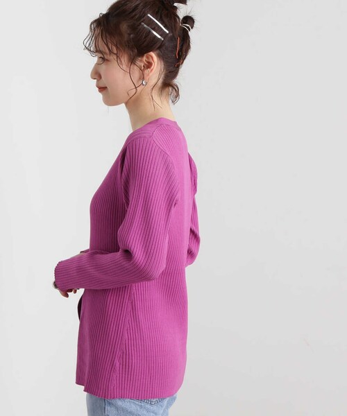 N.（N. Natural Beauty Basic）（エヌエヌナチュラルビューティーベーシック）の「◆ワイドリブボタンニットカーディガン（カーディガン/ボレロ・レディース・チャコール/オフホワイト/ピンク・MEDIUM）」の19枚目の写真