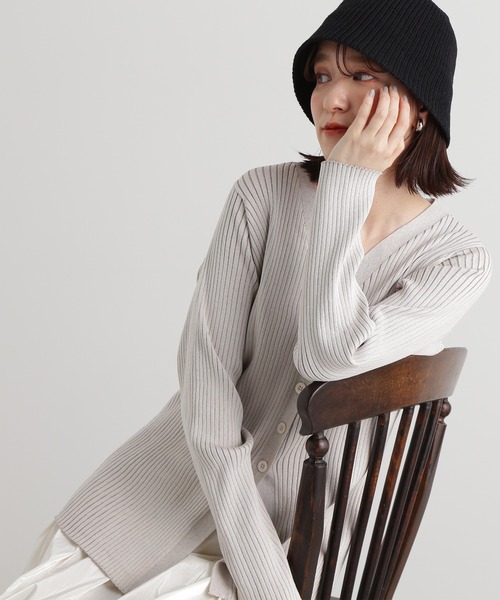 N.（N. Natural Beauty Basic）（エヌエヌナチュラルビューティーベーシック）の「◆ワイドリブボタンニットカーディガン（カーディガン/ボレロ・レディース・チャコール/オフホワイト/ピンク・MEDIUM）」の2枚目の写真