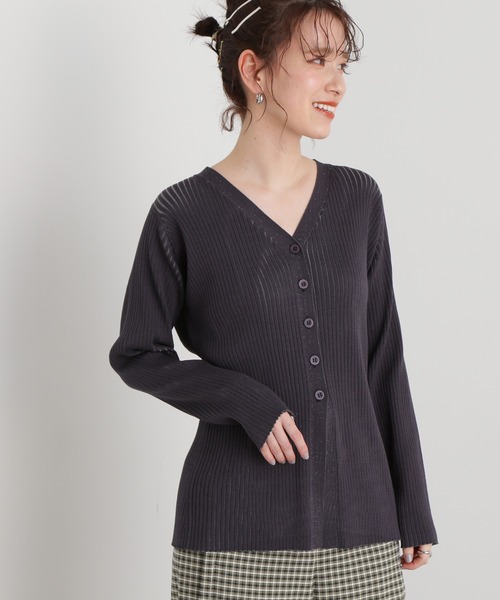 N.（N. Natural Beauty Basic）（エヌエヌナチュラルビューティーベーシック）の「◆ワイドリブボタンニットカーディガン（カーディガン/ボレロ・レディース・チャコール/オフホワイト/ピンク・MEDIUM）」の3枚目の写真