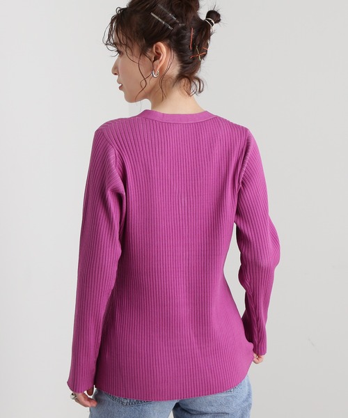 N.（N. Natural Beauty Basic）（エヌエヌナチュラルビューティーベーシック）の「◆ワイドリブボタンニットカーディガン（カーディガン/ボレロ・レディース・チャコール/オフホワイト/ピンク・MEDIUM）」の17枚目の写真