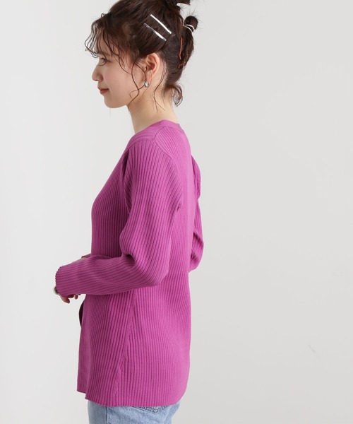 N.（N. Natural Beauty Basic）（エヌエヌナチュラルビューティーベーシック）の「◆ワイドリブボタンニットカーディガン（カーディガン/ボレロ・レディース・チャコール/オフホワイト/ピンク・MEDIUM）」の18枚目の写真