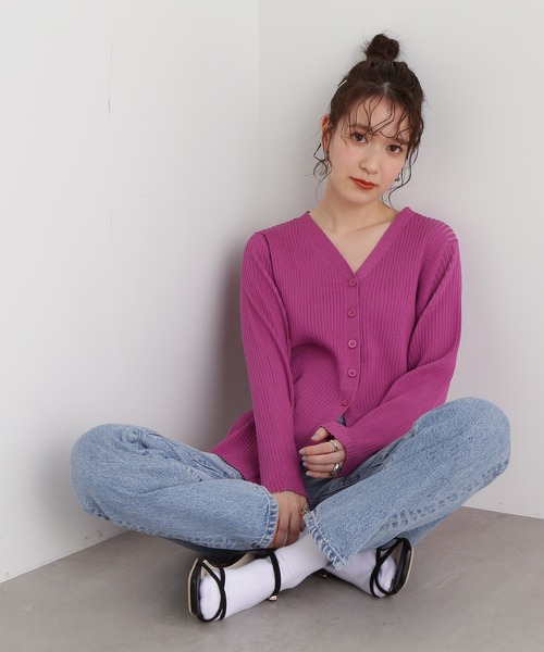 N.（N. Natural Beauty Basic）（エヌエヌナチュラルビューティーベーシック）の「◆ワイドリブボタンニットカーディガン（カーディガン/ボレロ・レディース・チャコール/オフホワイト/ピンク・MEDIUM）」の13枚目の写真