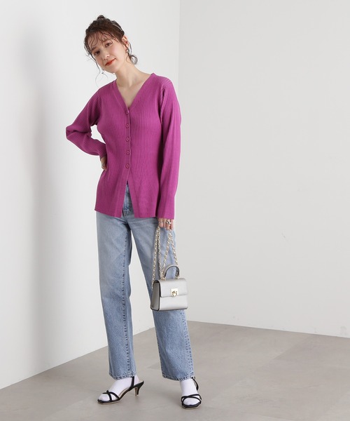 N.（N. Natural Beauty Basic）（エヌエヌナチュラルビューティーベーシック）の「◆ワイドリブボタンニットカーディガン（カーディガン/ボレロ・レディース・チャコール/オフホワイト/ピンク・MEDIUM）」の14枚目の写真