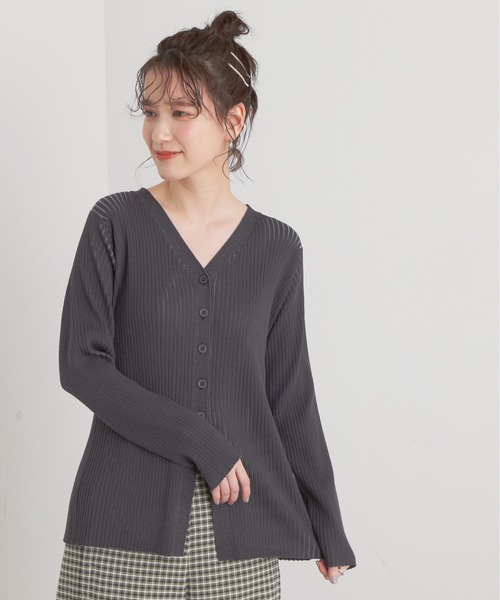 N.（N. Natural Beauty Basic）（エヌエヌナチュラルビューティーベーシック）の「◆ワイドリブボタンニットカーディガン（カーディガン/ボレロ・レディース・チャコール/オフホワイト/ピンク・MEDIUM）」の9枚目の写真