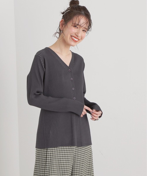 N.（N. Natural Beauty Basic）（エヌエヌナチュラルビューティーベーシック）の「◆ワイドリブボタンニットカーディガン（カーディガン/ボレロ・レディース・チャコール/オフホワイト/ピンク・MEDIUM）」の12枚目の写真