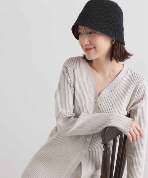 N.（N. Natural Beauty Basic）（エヌエヌナチュラルビューティーベーシック）の「◆ワイドリブボタンニットカーディガン（カーディガン/ボレロ・レディース・チャコール/オフホワイト/ピンク・MEDIUM）」の4枚目の写真