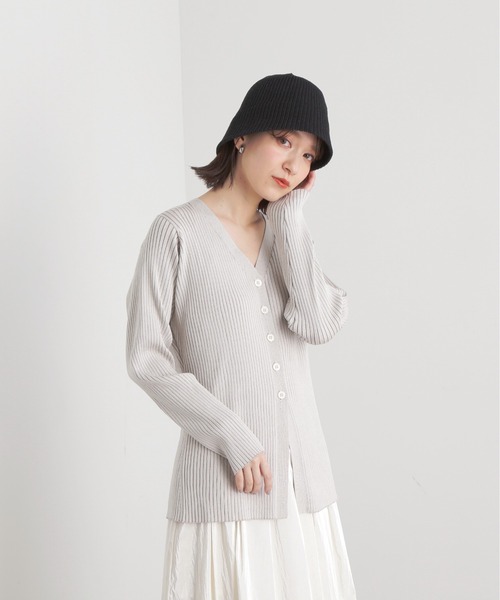 N.（N. Natural Beauty Basic）（エヌエヌナチュラルビューティーベーシック）の「◆ワイドリブボタンニットカーディガン（カーディガン/ボレロ・レディース・チャコール/オフホワイト/ピンク・MEDIUM）」の5枚目の写真