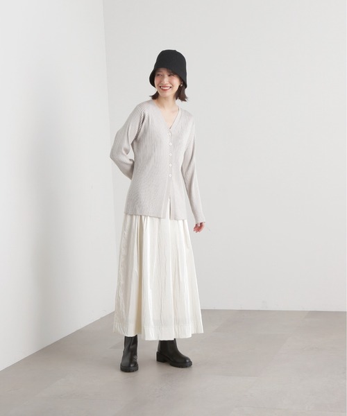 N.（N. Natural Beauty Basic）（エヌエヌナチュラルビューティーベーシック）の「◆ワイドリブボタンニットカーディガン（カーディガン/ボレロ・レディース・チャコール/オフホワイト/ピンク・MEDIUM）」の6枚目の写真