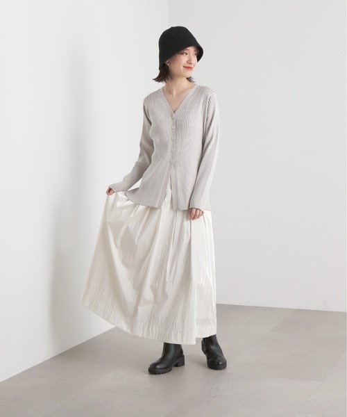 N.（N. Natural Beauty Basic）（エヌエヌナチュラルビューティーベーシック）の「◆ワイドリブボタンニットカーディガン（カーディガン/ボレロ・レディース・チャコール/オフホワイト/ピンク・MEDIUM）」の7枚目の写真